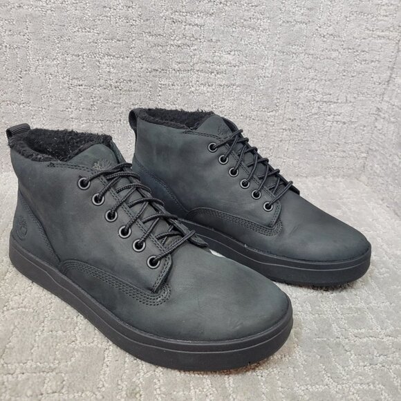 Timberland Davis Square Men's Size 7.5 Black Leather Warm Lined Waterproof Boots - Picture 6 of 11